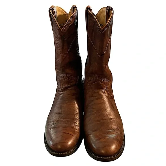 Justin Chestnut Marbled Deerlite Ladies Roper Western Boots Size 7.5B - Picture 3 of 13